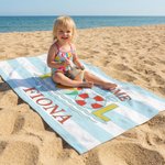 Personalised Welcome to Our Pool Blue-White Striped Quick Dry Soft Oversized Beach Towel with Name Summer Holiday Beach Party Birthday Gift for Kids