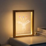 Personalised Watercolour Birth Flower Vase Acrylic LED Night Light with Names Text and Wooden Frame Mother's Day Birthday Gift for Mom Grandma