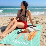 Personalized Cartoon Character Quick Dry Soft Oversized Beach Towel with Name Summer Vacation Beach Party Birthday Gift for Family Friends