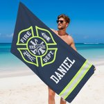 Personalized Firefighting Element Oversized Quick Dry Beach Towel with Name Beach Travel Essentials Father's Day Birthday Gift for Firefighter Dad