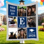 Personalized Nine-Grid 6 Photos Graduation Cap Soft Throw Blanket with Name and Text Home Decor Graduation Party Gift for Graduates