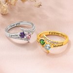 Personalized Double Heart Birthstone Promise Ring with Engraved Names and Text Dainty Jewellery Birthday Wedding Gift for Couple Family Girlfriend