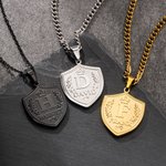 Personalized Laurel Wreath Crown Shield Pendant Necklace with Initial and Name Exquisite Jewellery Father's Day Birthday Gift for Dad Boyfriend Husband