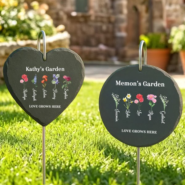 Personalised 1-6 Birth Flower Garden Stone with Name and Title Garden Decoration Mother's Day Birthday Gift for Mom Grandma
