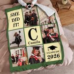 Personalized Nine-Grid 6 Photos Graduation Cap Soft Throw Blanket with Name and Text Home Decor Graduation Party Gift for Graduates