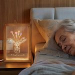 Personalised Watercolour Birth Flower Vase Acrylic LED Night Light with Names Text and Wooden Frame Mother's Day Birthday Gift for Mom Grandma