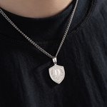 Personalized Laurel Wreath Crown Shield Pendant Necklace with Initial and Name Exquisite Jewellery Father's Day Birthday Gift for Dad Boyfriend Husband