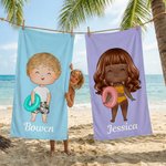 Personalized Cartoon Character Quick Dry Soft Oversized Beach Towel with Name Summer Vacation Beach Party Birthday Gift for Family Friends
