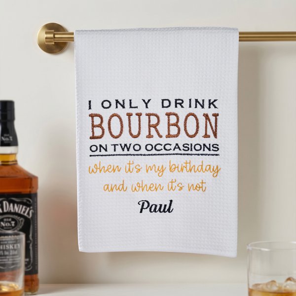 Serviette de cuisine personnalisée Bourbon Whiskey avec nom Décoration de cuisine Cadeau de fête des pères pour père homme