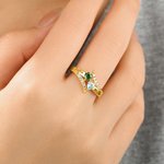 Personalized Double Heart Birthstone Promise Ring with Engraved Names and Text Dainty Jewellery Birthday Wedding Gift for Couple Family Girlfriend