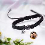 Personalized Photo Projection Braided Bracelet with Initial and Adjustable Drawstring Valentine's Day Birthday Anniversary Gift for Family Friends