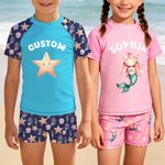 Traje de baño personalizado con nombre de sirena de dibujos animados de animales marinos Anti-UV para niños Piscina Verano Vacaciones Regalo para niños Niñas