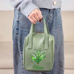 Personalized Birth Flower Portable PU Leather Makeup Bag with Name and Handle Mother's Day Birthday Gift for Women