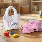 Sac à dos en velours côtelé personnalisé avec une fleur, une sucette et un nom de fraise Cadeau d'anniversaire pour les enfants, les filles et les garçons.