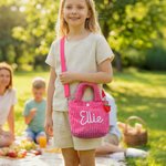 Sac à dos en velours côtelé personnalisé avec une fleur, une sucette et un nom de fraise Cadeau d'anniversaire pour les enfants, les filles et les garçons.