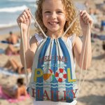 Personalised Welcome to Our Pool Blue-White Striped Quick Dry Soft Oversized Beach Towel with Name Summer Holiday Beach Party Birthday Gift for Kids