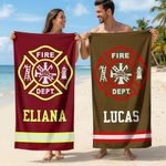 Personalized Firefighting Element Oversized Quick Dry Beach Towel with Name Beach Travel Essentials Father's Day Birthday Gift for Firefighter Dad