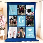 Personalized Nine-Grid 6 Photos Graduation Cap Soft Throw Blanket with Name and Text Home Decor Graduation Party Gift for Graduates