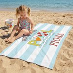Personalised Welcome to Our Pool Blue-White Striped Quick Dry Soft Oversized Beach Towel with Name Summer Holiday Beach Party Birthday Gift for Kids