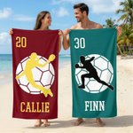 Gepersonaliseerd Handbalspeler Silhouet Sneldrogend Extra Groot Strandlaken met Naam en Nummer Zomercadeau voor Handballiefhebbers en Handbalspelers