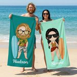 Personalized Cartoon Character Quick Dry Soft Oversized Beach Towel with Name Summer Vacation Beach Party Birthday Gift for Family Friends