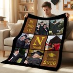Personalized Nine-Grid 6 Photos Graduation Cap Soft Throw Blanket with Name and Text Home Decor Graduation Party Gift for Graduates