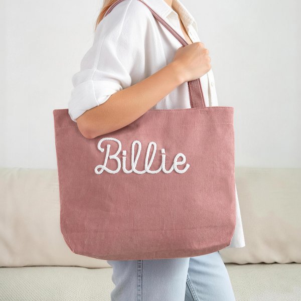 Personlig flerfärgad stor kapacitet Corduroy Tote Bag med namn Daglig användning Födelsedagspresent för vän Brudtärna