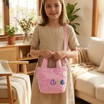 Sac à dos en velours côtelé personnalisé avec une fleur, une sucette et un nom de fraise Cadeau d'anniversaire pour les enfants, les filles et les garçons.
