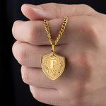 Personalized Laurel Wreath Crown Shield Pendant Necklace with Initial and Name Exquisite Jewellery Father's Day Birthday Gift for Dad Boyfriend Husband