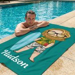 Personalized Cartoon Character Quick Dry Soft Oversized Beach Towel with Name Summer Vacation Beach Party Birthday Gift for Family Friends