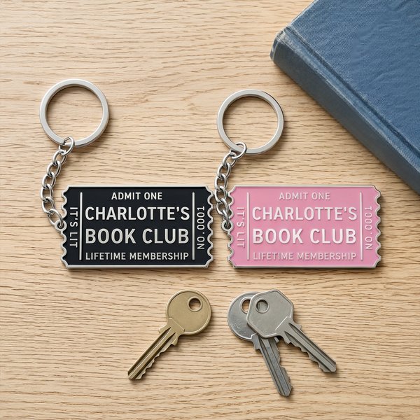 Personalised Ticket Stub Shape Book Club Lifetime Membership Keychain with Name Book Club Meeting Birthday Gift for Book Lovers Bookworms