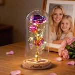Abat-jour personnalisé en verre avec fleur préservée et lumière LED Cadeau de fête des mères et d'anniversaire pour femme