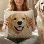 Personalised Pet Photo Imitation Embroidery Design Soft Cushion Cover with Name Home Sofa Decor Memorial Birthday Gift for Pet Owners