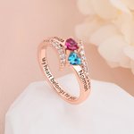 Personalized Double Heart Birthstone Promise Ring with Engraved Names and Text Dainty Jewellery Birthday Wedding Gift for Couple Family Girlfriend