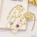 Personalized Dried Birth Flower Bookmark with Initial Charm Birthday Gift for Book Lovers Readers