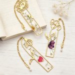 Personalized Dried Birth Flower Bookmark with Initial Charm Birthday Gift for Book Lovers Readers