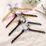 Personalised Bow Flower Aluminum Wire Wooden Hanger with Name Dressing Room Decor Wedding Bridal Shower Gift for Bride Bridesmaid