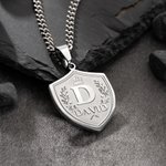 Personalized Laurel Wreath Crown Shield Pendant Necklace with Initial and Name Exquisite Jewellery Father's Day Birthday Gift for Dad Boyfriend Husband