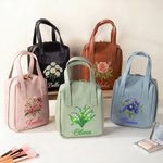 Personalized Birth Flower Portable PU Leather Makeup Bag with Name and Handle Mother's Day Birthday Gift for Women