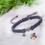 Personalized Photo Projection Braided Bracelet with Initial and Adjustable Drawstring Valentine's Day Birthday Anniversary Gift for Family Friends