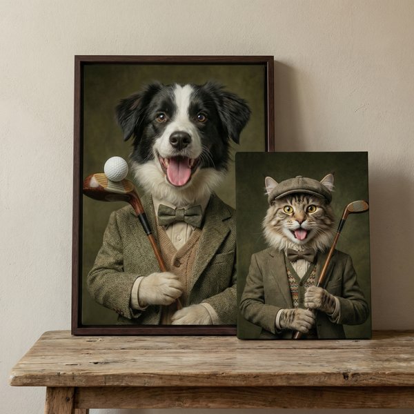Personalised Funny Golfer Pet Photo Canvas Prints Wall Art Ship from USA Home Decor Gift for Pet Lovers Golf Enthusiasts