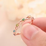 Personalised 1-6 Vines Flowers Birthstones Sterling Silver Ring Dainty Jewellery Birthday Anniversary Mother's Day Gift for Women