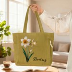 Bolso tote de pana personalizado con flor de nacimiento y nombre gran capacidad para uso diario oficina y viajes regalo de cumpleaños para mujeres