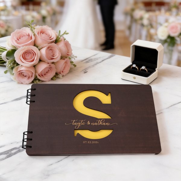 Personalized Initial Design Engraved Name Guestbook with Date Wedding Party Gift for Bride Groom Couple