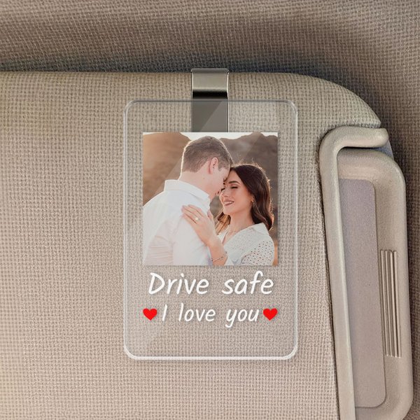 Clip personnalisé pour visière de voiture avec photo carrée et texte Accessoire de voiture Cadeau d'anniversaire de la Saint-Valentin pour les couples
