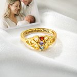 Bague en argent sterling personnalisée avec gravure texte et pierre de naissance  - Cadeau anniversaire et fête des Mères pour les femme