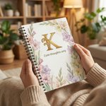 Personalised Birth Flower Golden Initial Spiral A5 Notebook with Text Birthday Mother's Day Gift for Mom Friend