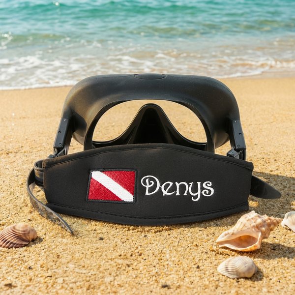 Personalized Embroidered Scuba Dive Flag Mask strap Cover Name Diving Accessory Daily Use Gift for Scuba Divers