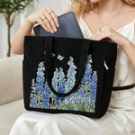 Bolso tote de gran capacidad personalizado de pana con flor de nacimiento mariposa nombre y bolsillos laterales regalo de cumpleaños para mujeres