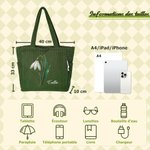 Sac en velours côtelé personnalisé avec nom et fleur de naissance - Sac de grande capacité - Cadeau d'anniversaire pour les femmes